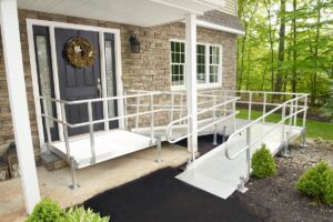 home exterior with wheelchair ramp in white