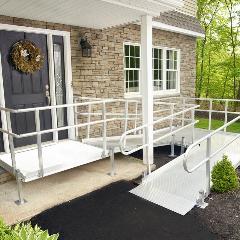 home exterior with wheelchair ramp in white