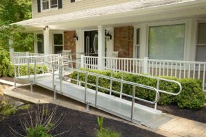 home exterior with wheelchair ramp in white