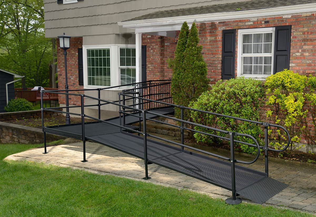 home exterior with wheelchair ramp in black