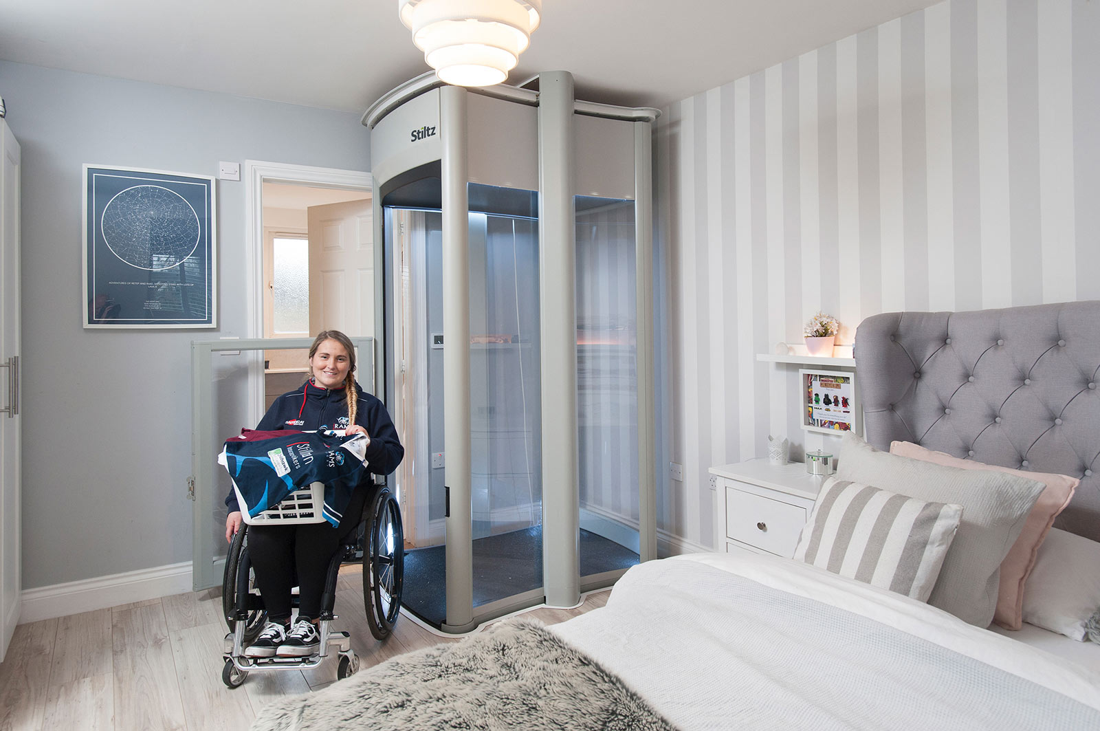home elevator with glass walls, fits wheelchairs