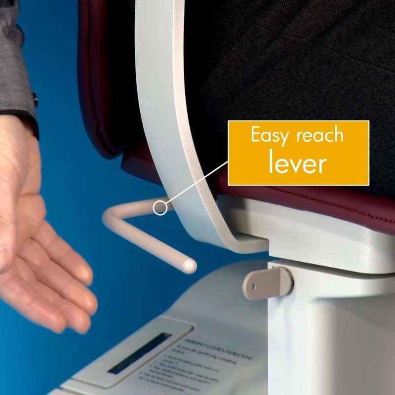 stairlift seat has easy reach lever